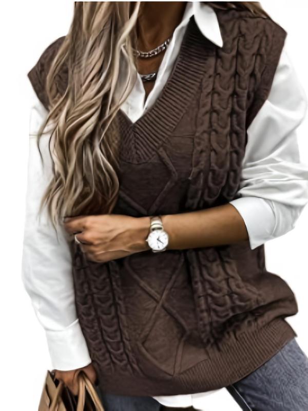 HANNAH™ - Preppy Textured V Neck Knit Vest for Fall &amp; Winter Layering