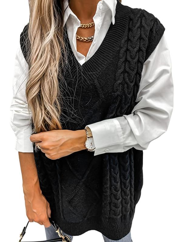 HANNAH™ - Preppy Textured V Neck Knit Vest for Fall &amp; Winter Layering