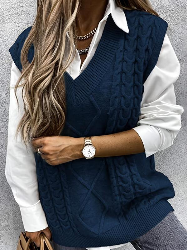 HANNAH™ - Preppy Textured V Neck Knit Vest for Fall &amp; Winter Layering