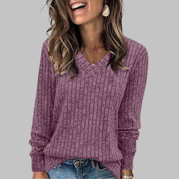 KASHA™ - Casual V-Neck Long Sleeve Sweater