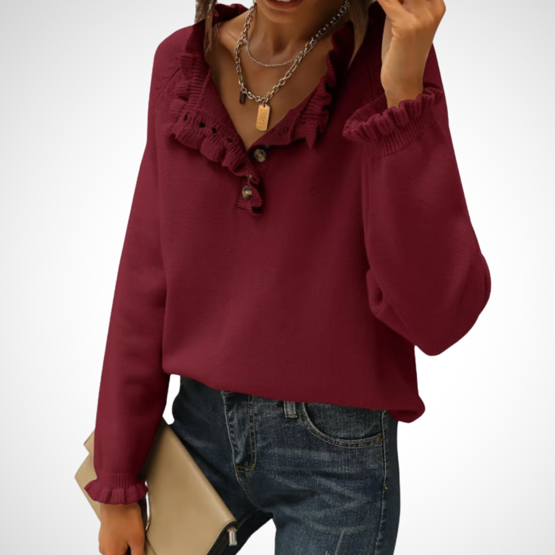 WYNN™ - Chic Long Sleeve Pullover Half Button Sweater