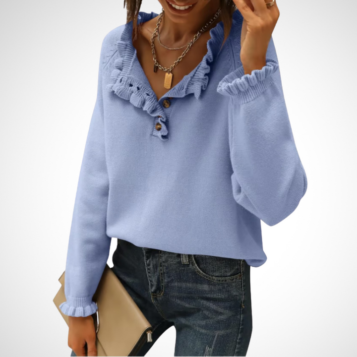 WYNN™ - Chic Long Sleeve Pullover Half Button Sweater