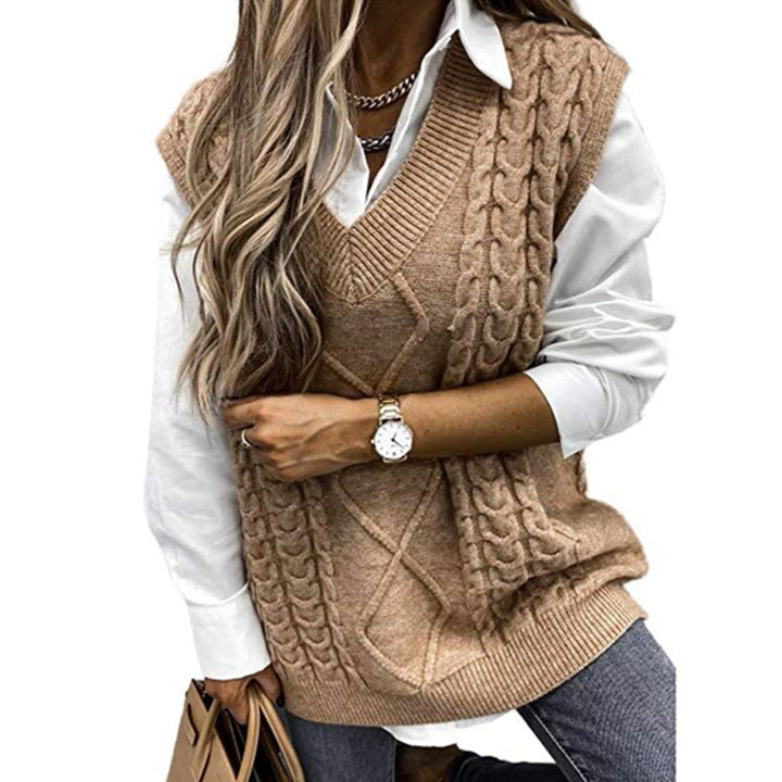 HANNAH™ - Preppy Textured V Neck Knit Vest for Fall &amp; Winter Layering
