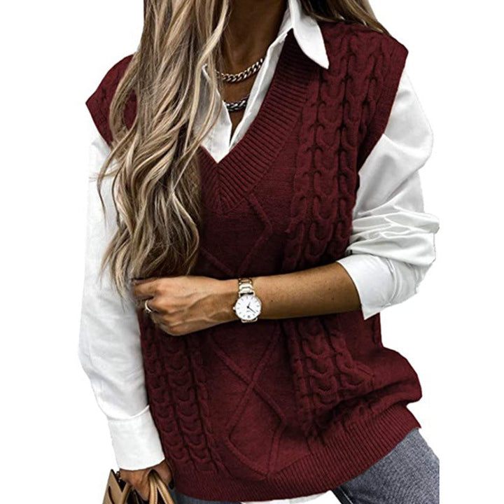 HANNAH™ - Preppy Textured V Neck Knit Vest for Fall &amp; Winter Layering