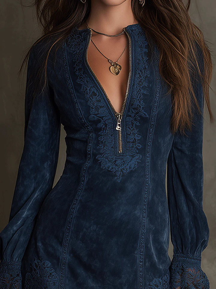 Addison | Suede Lace Trim Mini Dress
