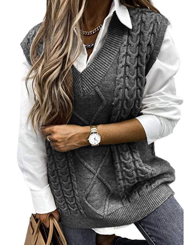 HANNAH™ - Preppy Textured V Neck Knit Vest for Fall &amp; Winter Layering