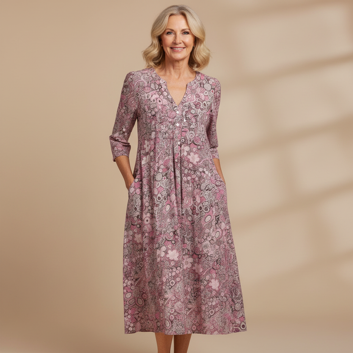 Harlow | Graceful V-Neck Elegance Midi Dress